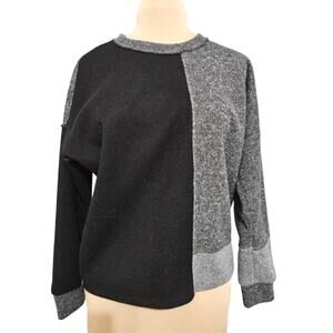M Mohair Blend Black Gray Colorblock Crewneck Exposed Metallic Stitch Sweater